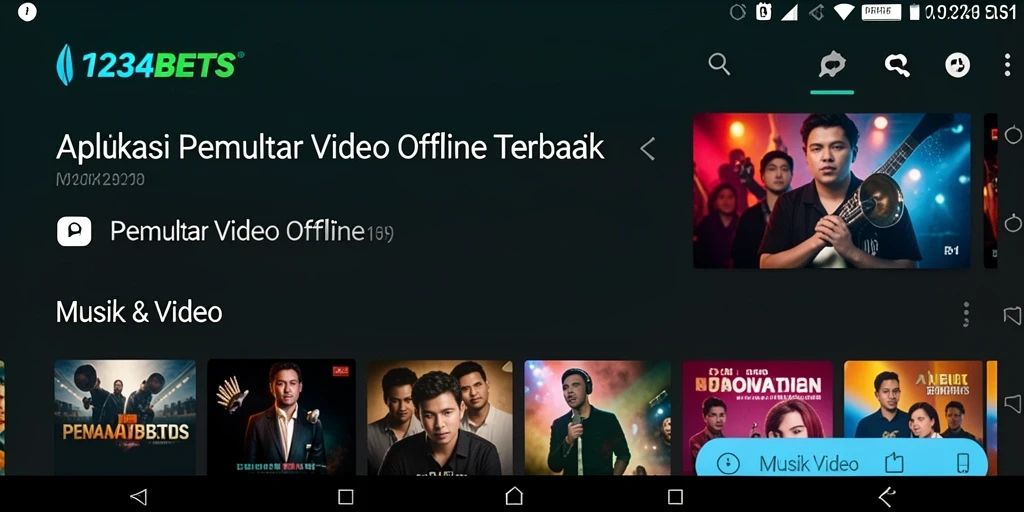Tampilan antarmuka <strong>1234BETS</strong> dengan fitur pemutar video offline.