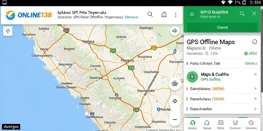 Tampilan antarmuka utama ONLINE138 yang menampilkan fitur GPS Offline Maps.