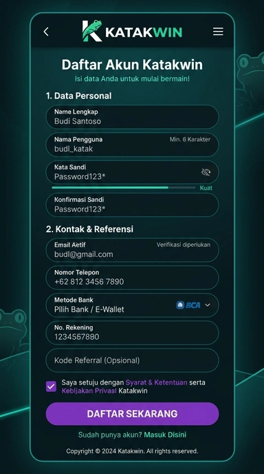 Tampilan halaman daftar katakwin