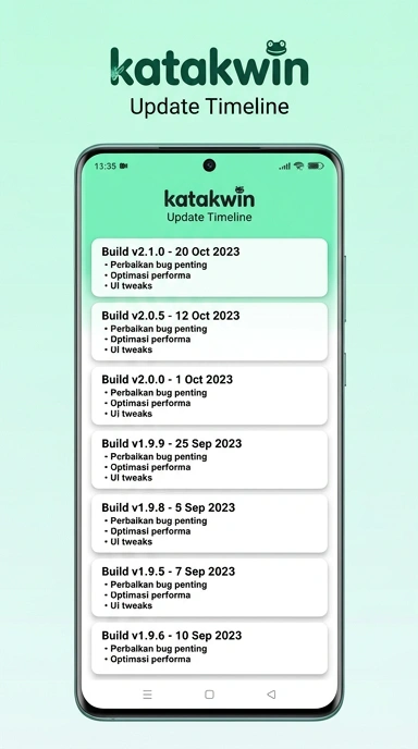 Tampilan riwayat versi katakwin